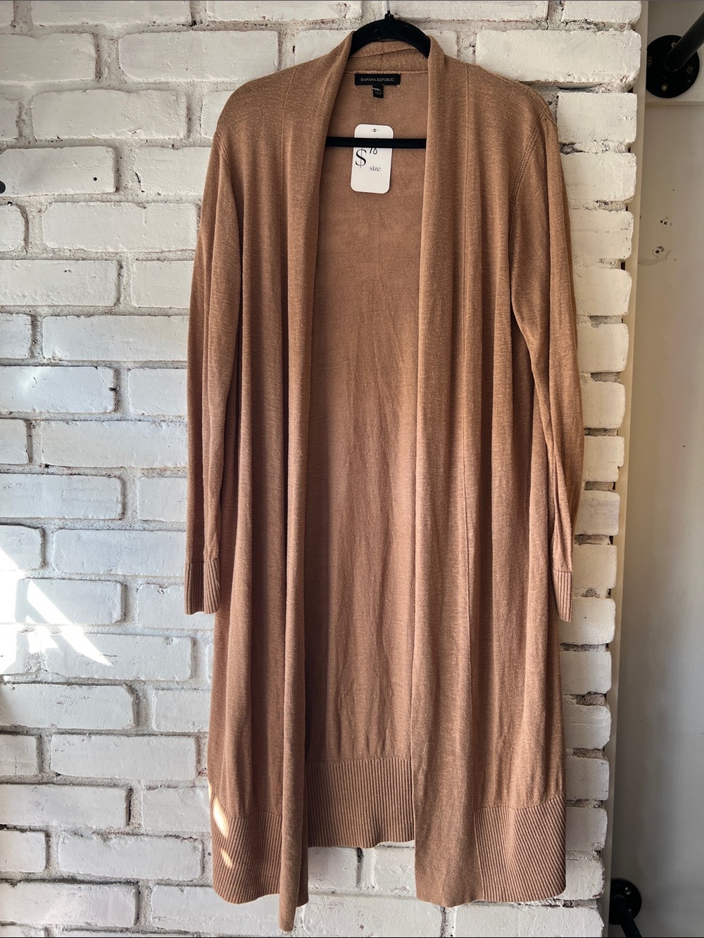Banana Republic Long Open-Front Cardigan - Camel Brown burnt out material linen